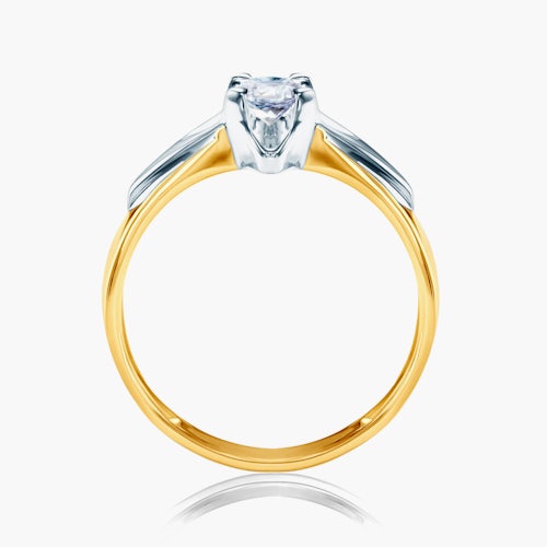 Pierścionek zaręczynowy SAVICKI: dwukolorowe złoto, biały szafir